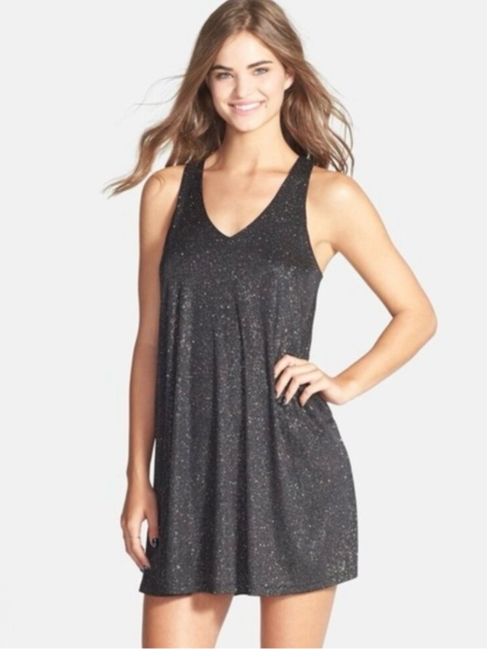 Everly Sparkle V-Neck Black Multi-color Sequin Midi Cocktail Dress Sz M